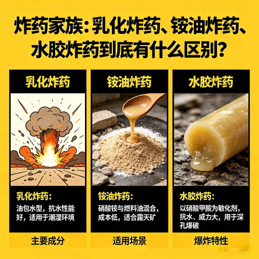 石嘴山炸药家族：乳化炸药、铵油炸药、水胶炸药到底有什么区别？